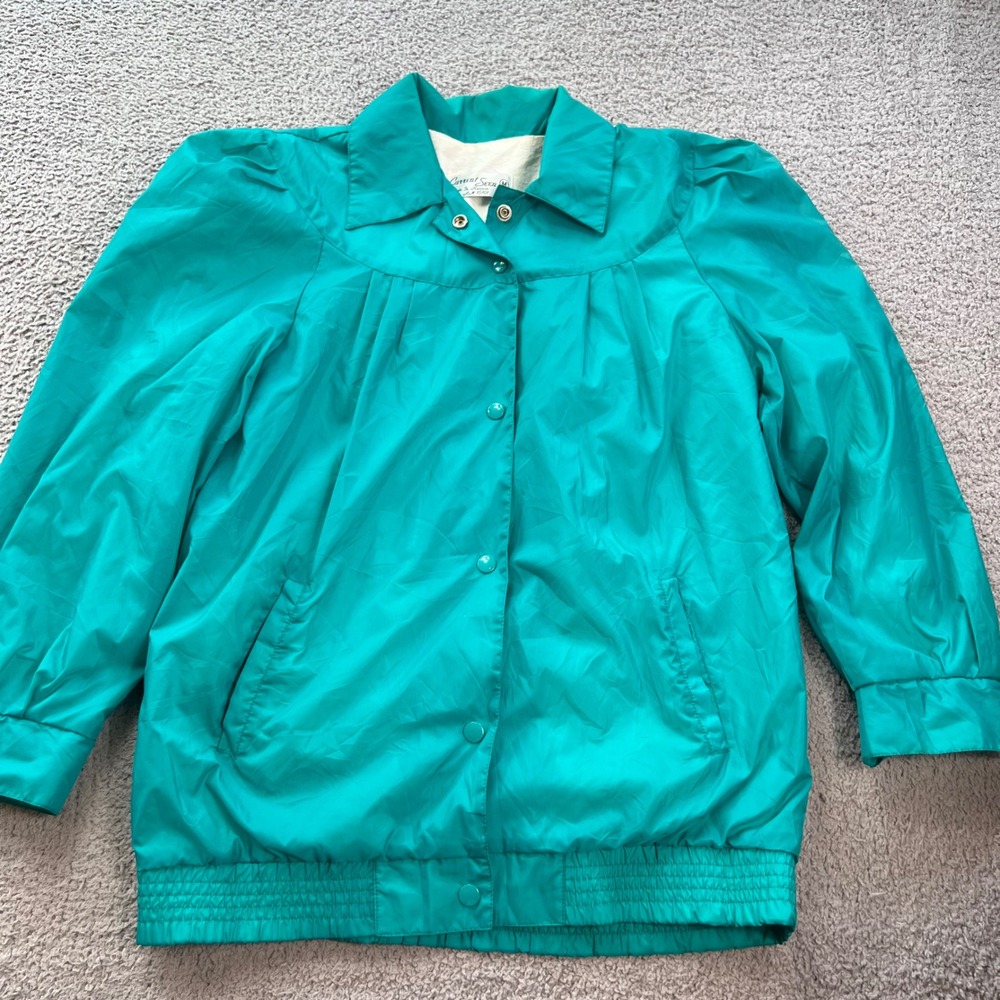 Made in Russia Current Seen Vintage Teal Nylon Windbreaker Jacket Womens Medium